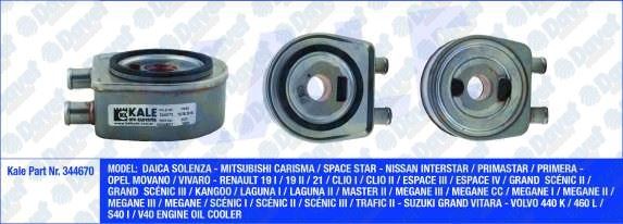 KALE 344670 Yag Sogutucu Renault R19 I R21 Clio I Clio Ii Espace Iv Scenic Kangoo Laguna I Laguna Ii Master Ii Megane Iii Opel Movano Vivaro Dacia Solenza (Al / Pl / Brz)